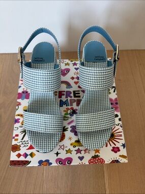 Jeffrey Campbell blue/white houndstooth platform.